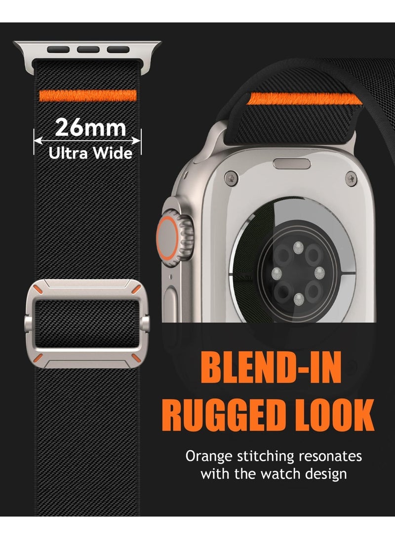 حزام نايلون قابل للتعديل لساعة Apple Watch Series 10/9/8/7/6/5/Ultra 2/Ultra - 49 مم 44 مم 45 مم 42 مم 46 مم مع مشبك معدني (أسود) - Image 4